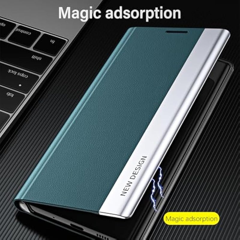 for Samsung Galaxy S25 Ultra Case for Men, Thin PU Leather Business Flip Folio Cover with Kickstand, Slim Full Body Protective Phone Case for Samsung S25 Ultra CX Deep Blue - Image 3